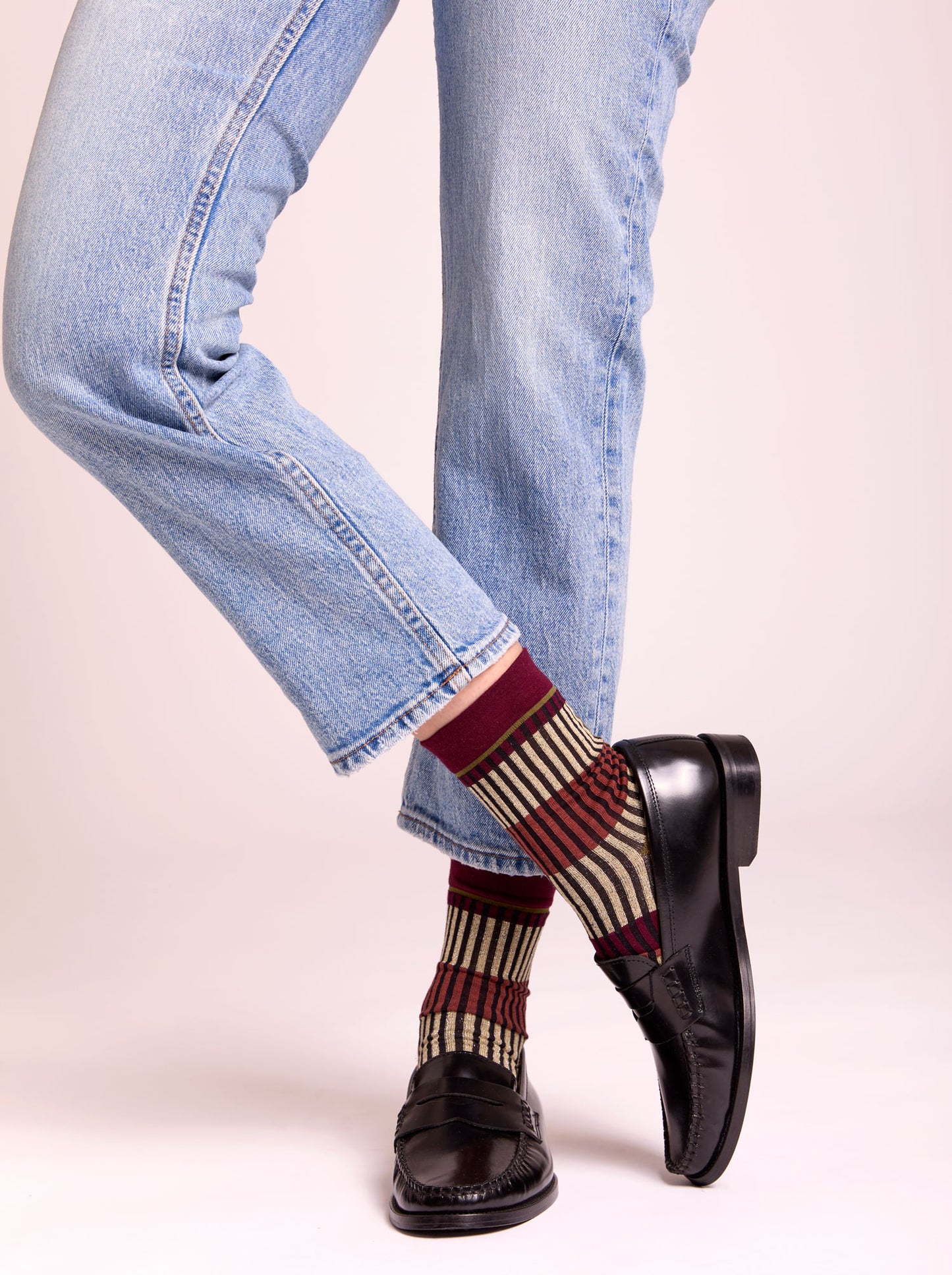 Calze "Organetto" a righe prugna lurex da donna di Arturo Stories.