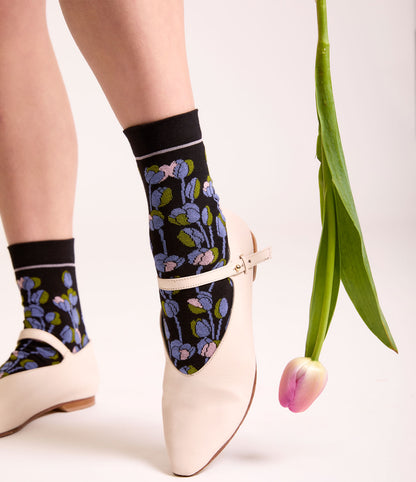 Calze con tulipani color nero da donna di Arturo Stories.