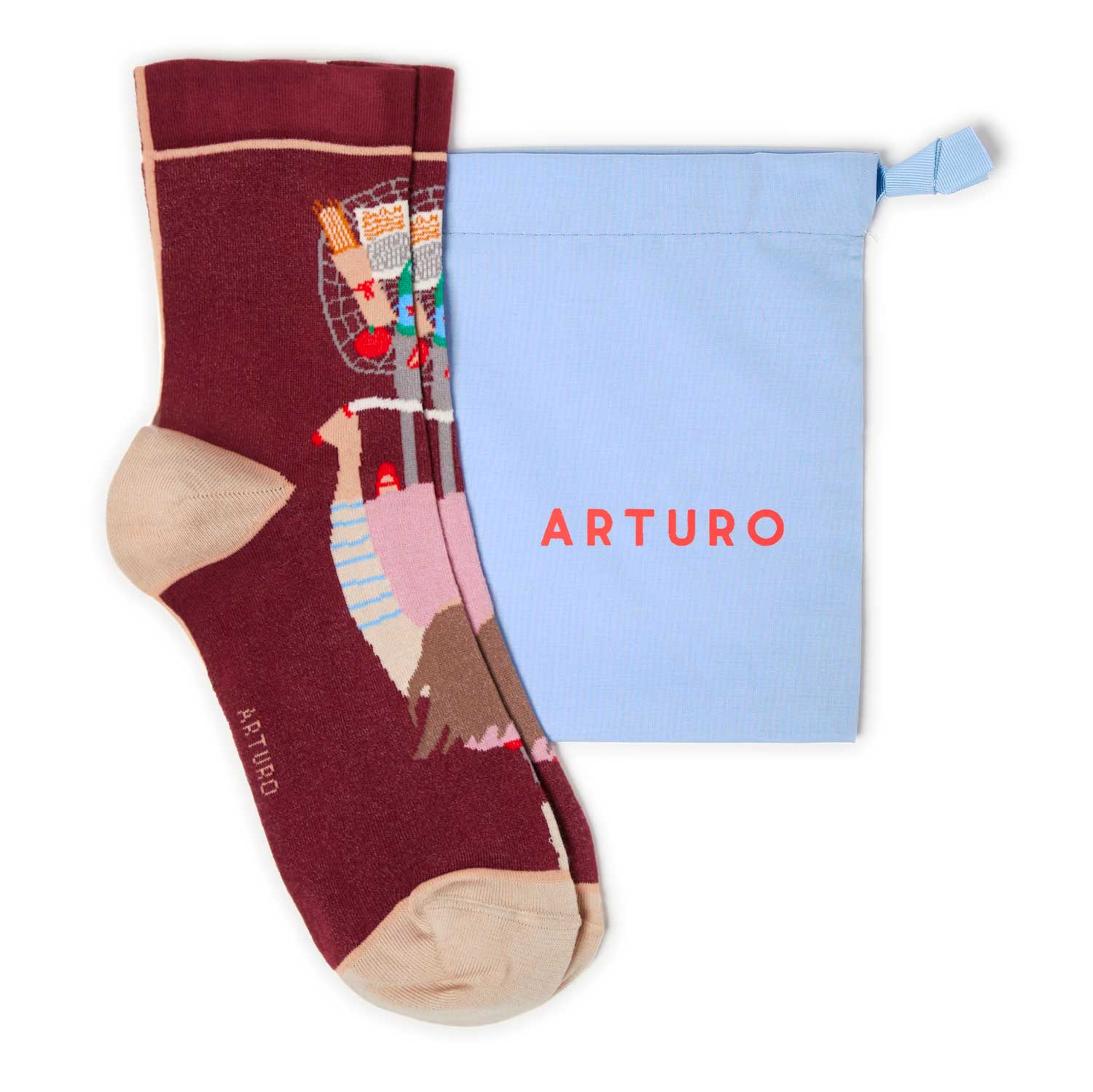 Calzini con bicicletta ricamata color bordeaux da donna di Arturo Stories. 