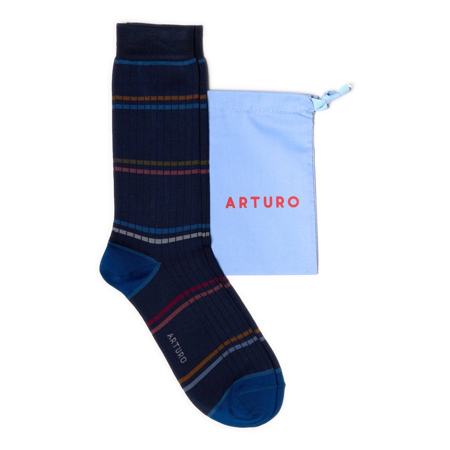 Calzini a costine e righe "costa a costa" corti, da uomo di Arturo Stories. In filo di scozia, con righe  multicolor.