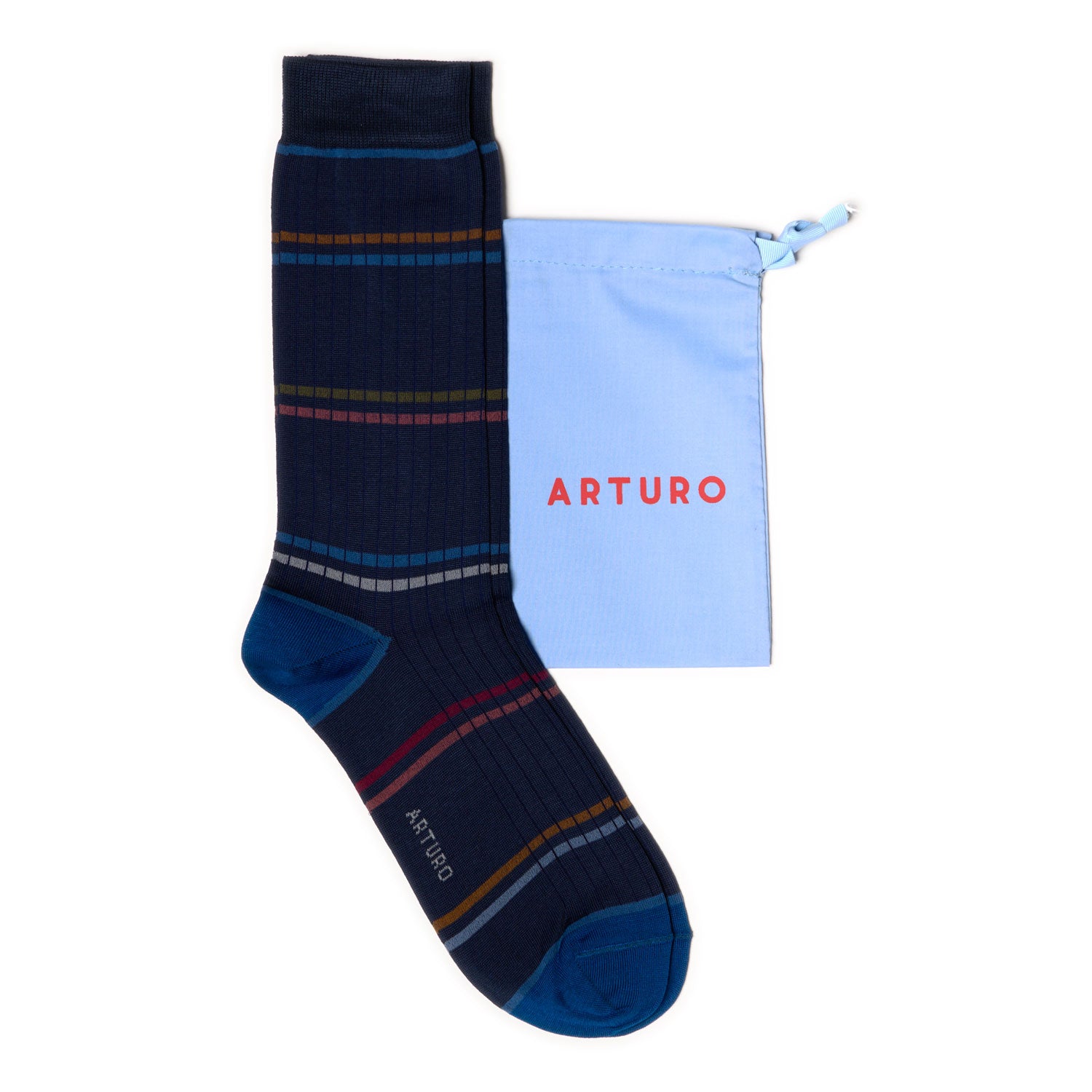 Calzini a costine e righe "costa a costa" corti, da uomo di Arturo Stories. In filo di scozia, con righe  multicolor.