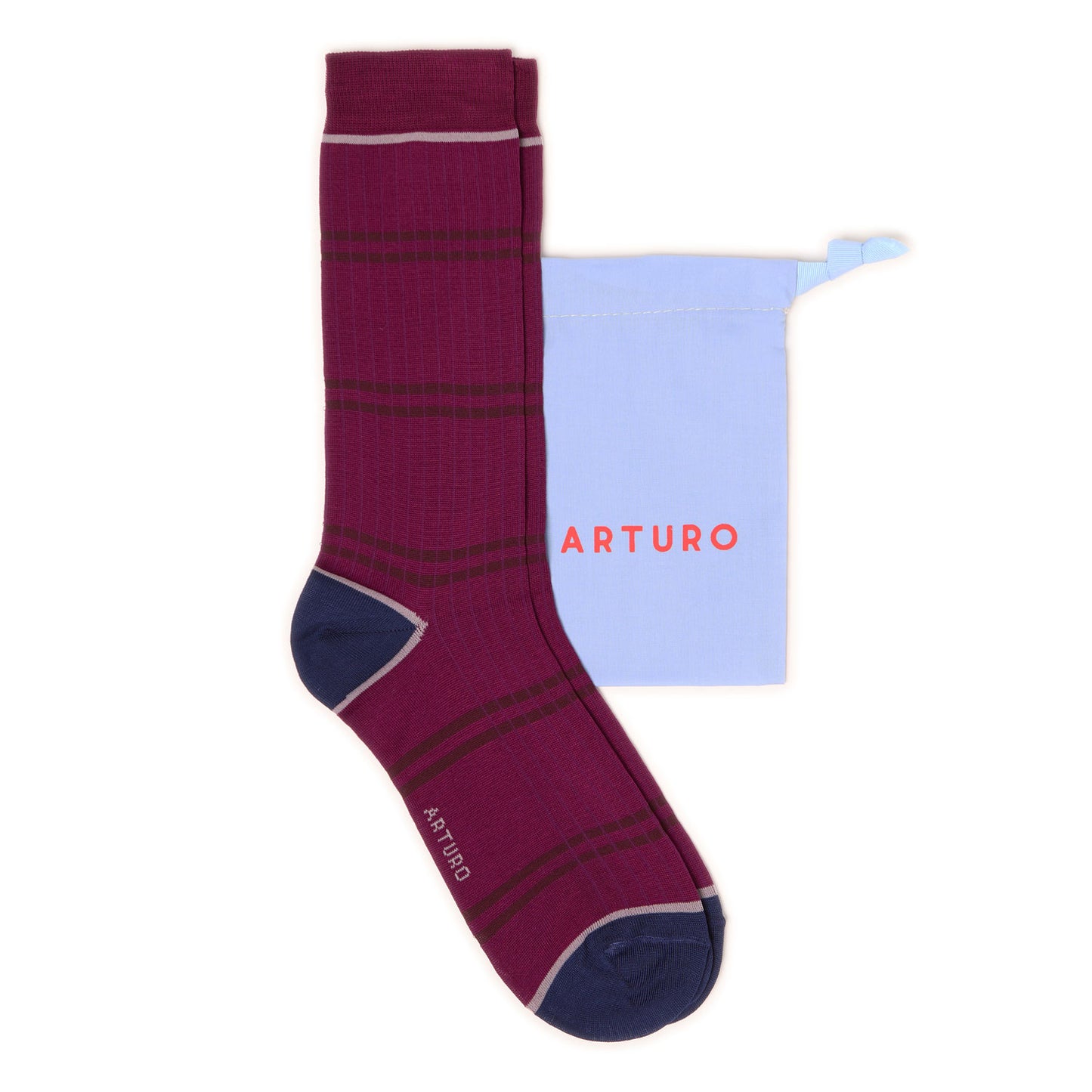 Calzini a costine e righe "Costa a costa" color barolo, corti da uomo di Arturo Stories.