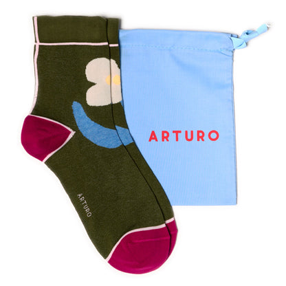 Calzini con fiori verde oliva "Fiorucci" da donna di Arturo Stories.