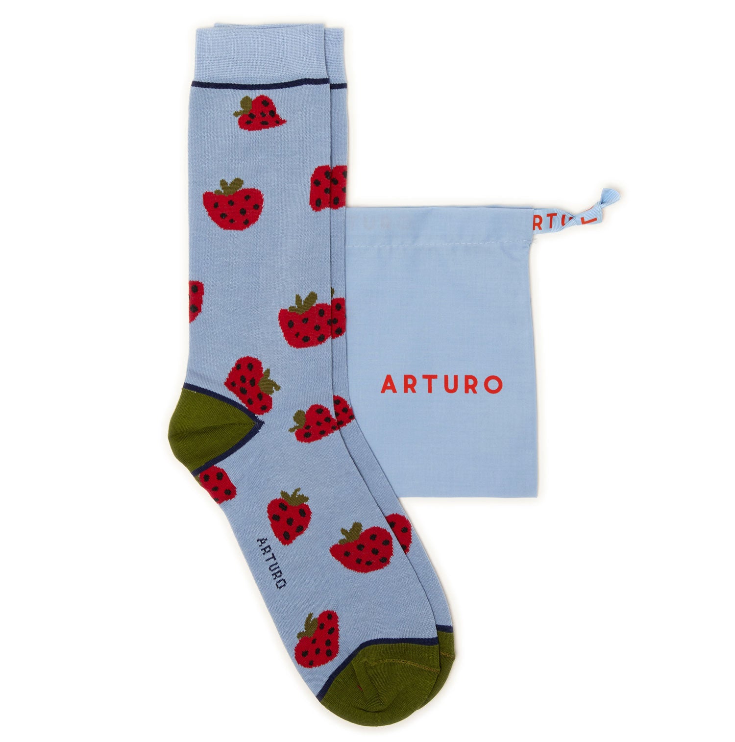 Calzini gusto fragola color celeste da uomo di Arturo Stories. Corti, in filo di scozia.