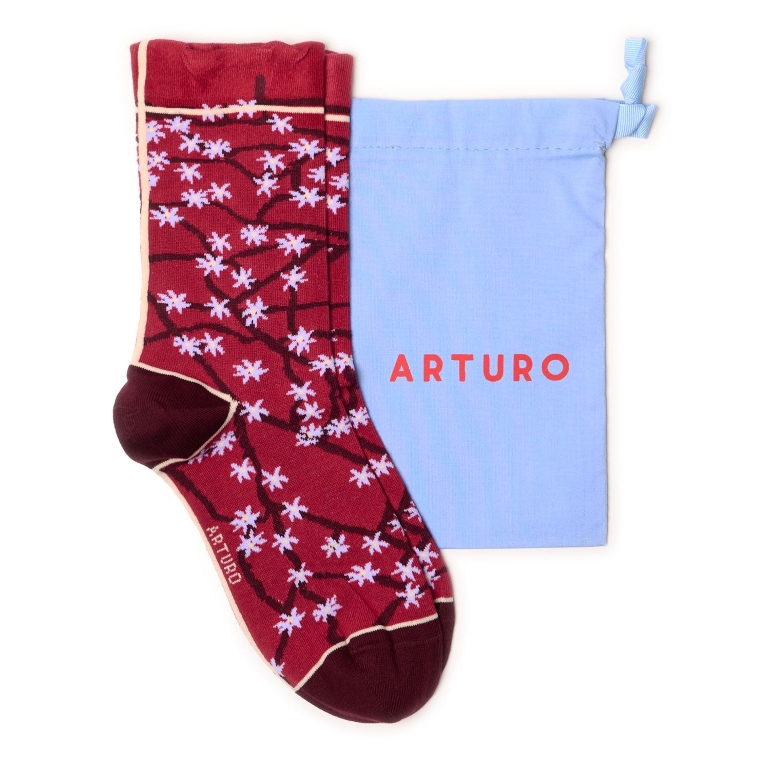 Calzini con fantasia floreale da donna rosso rubino di Arturo Stories.