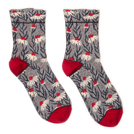 Calzini con margherite grigio lurex da donna di Arturo Stories. 