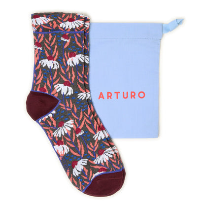 Calzini con margherite antracite lurex da donna di Arturo Stories.