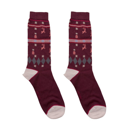 Calzini di Natale da uomo di Arturo Stories. A tinta unita bordeaux, con punta e tallone grigi e profilo rosso.