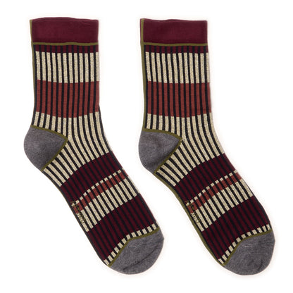 Calzini "Organetto" a righe prugna lurex da donna di Arturo Stories. 