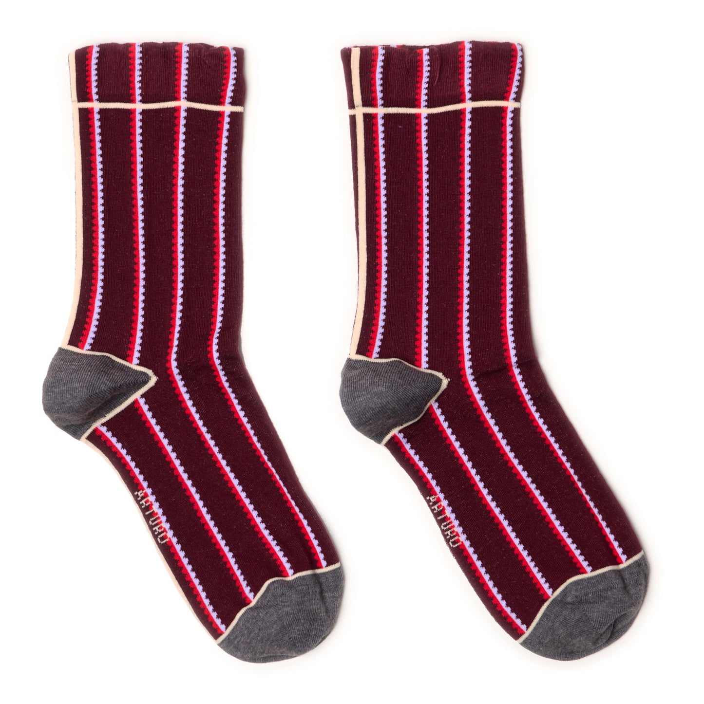 Calzini a righe smerlate verticali bordeaux da donna di Arturo Stories. 