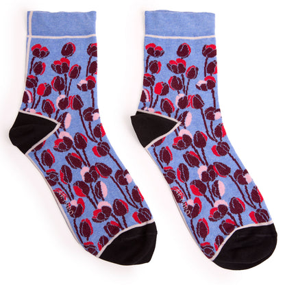 Calzini con tulipani celeste da donna di Arturo Stories.