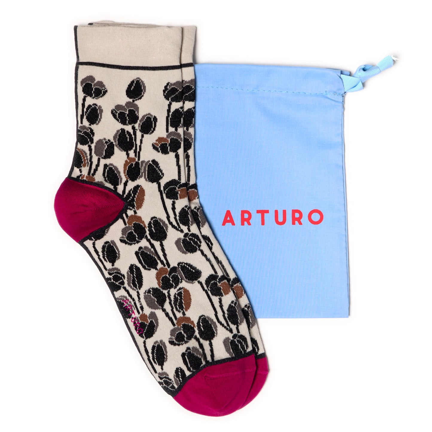 Calzini con tulipani bianco perla da donna di Arturo Stories.