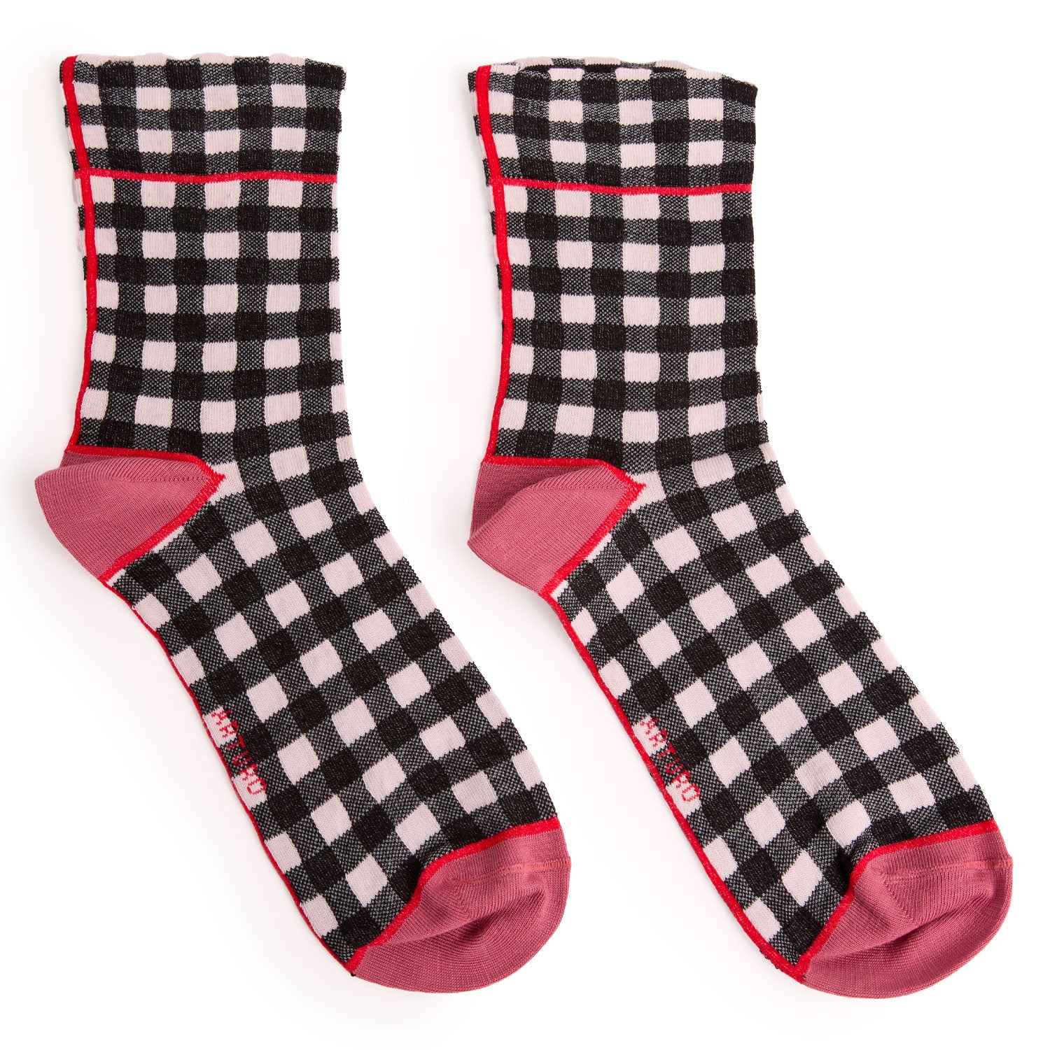 Calzini a quadretti Vichy da donna di Arturo Stories bianco e nero.