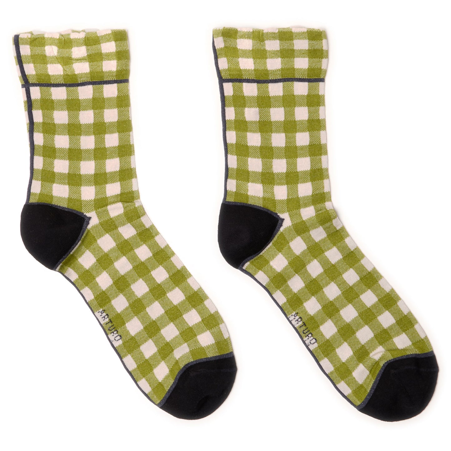 Calzini a quadretti Vichy da donna di Arturo Stories bianco e verde pistacchio.