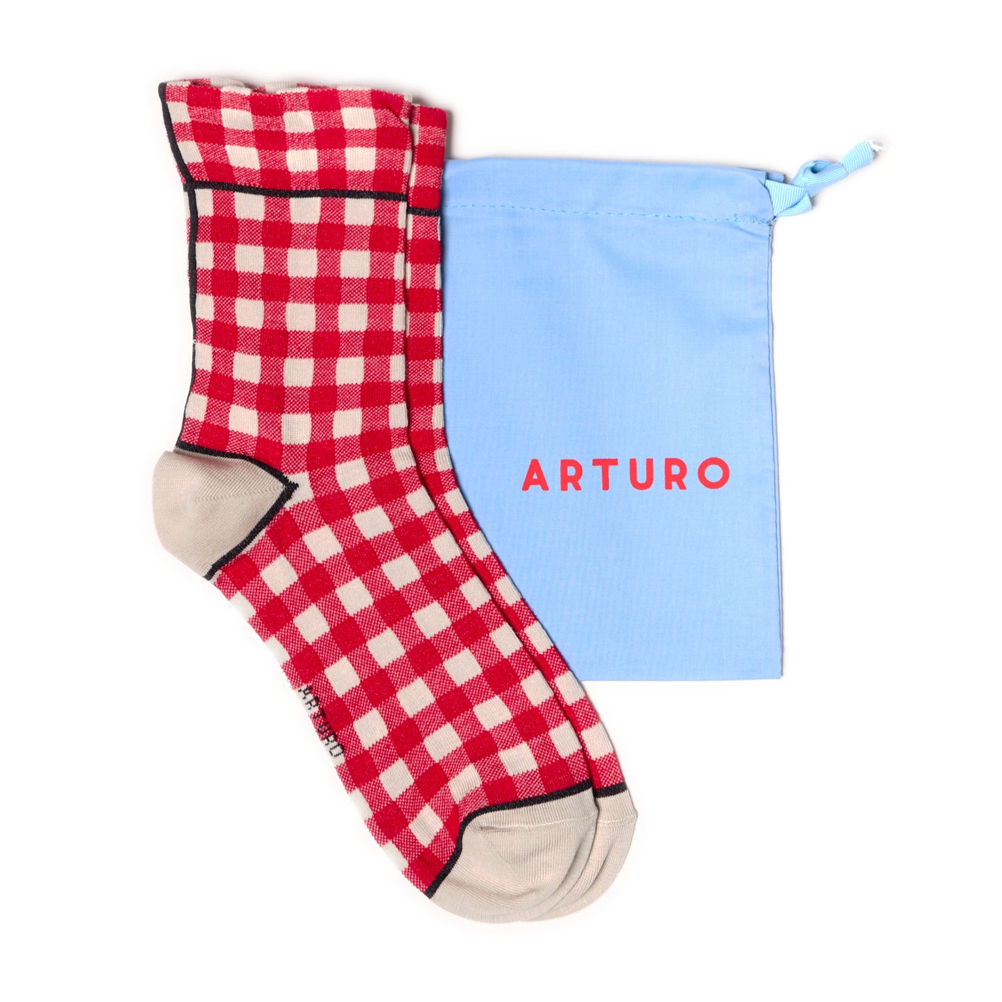 Calzini a quadretti Vichy da donna di Arturo Stories bianco e rosso. 