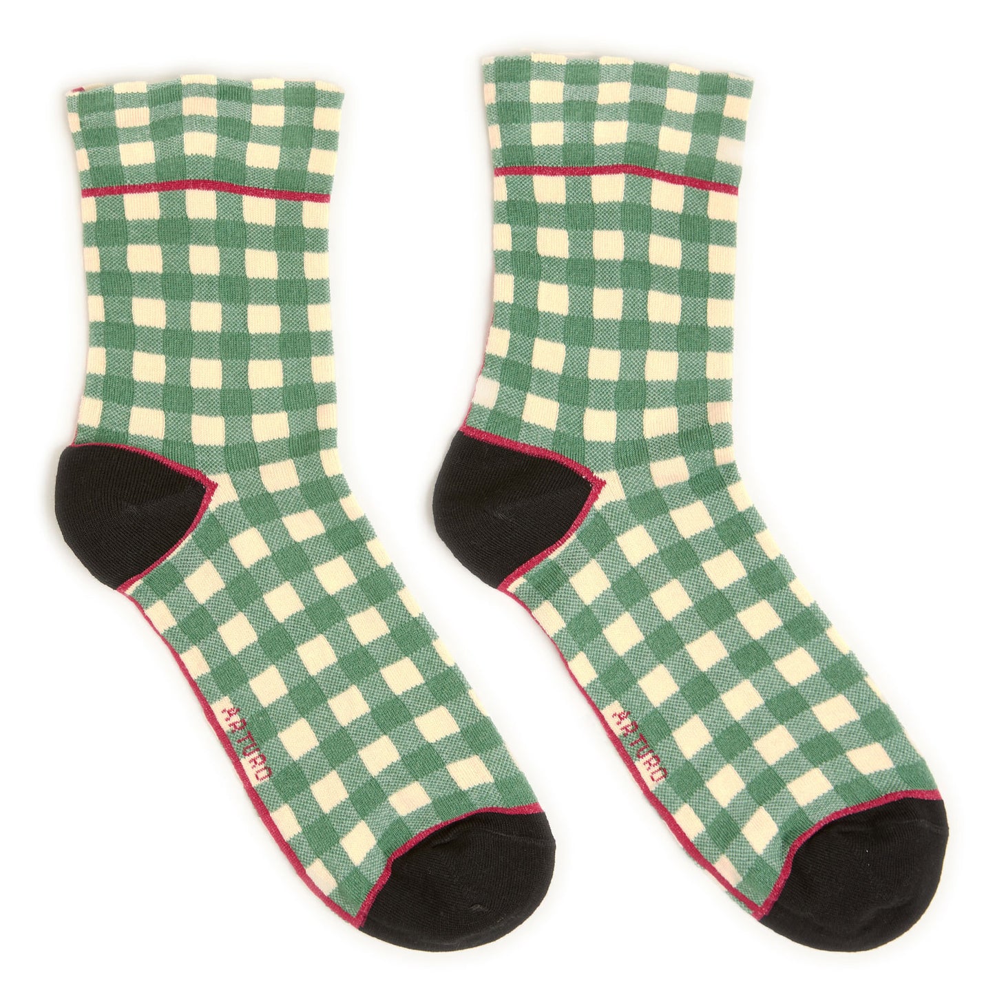 Calzini a quadretti Vichy da donna di Arturo Stories crema e verde.