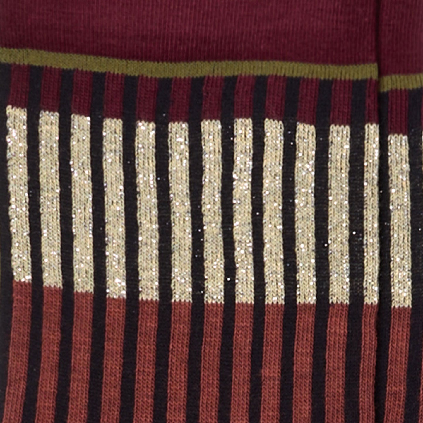 Dettagli dei calzini "Organetto" a righe prugna lurex da donna di Arturo Stories. 