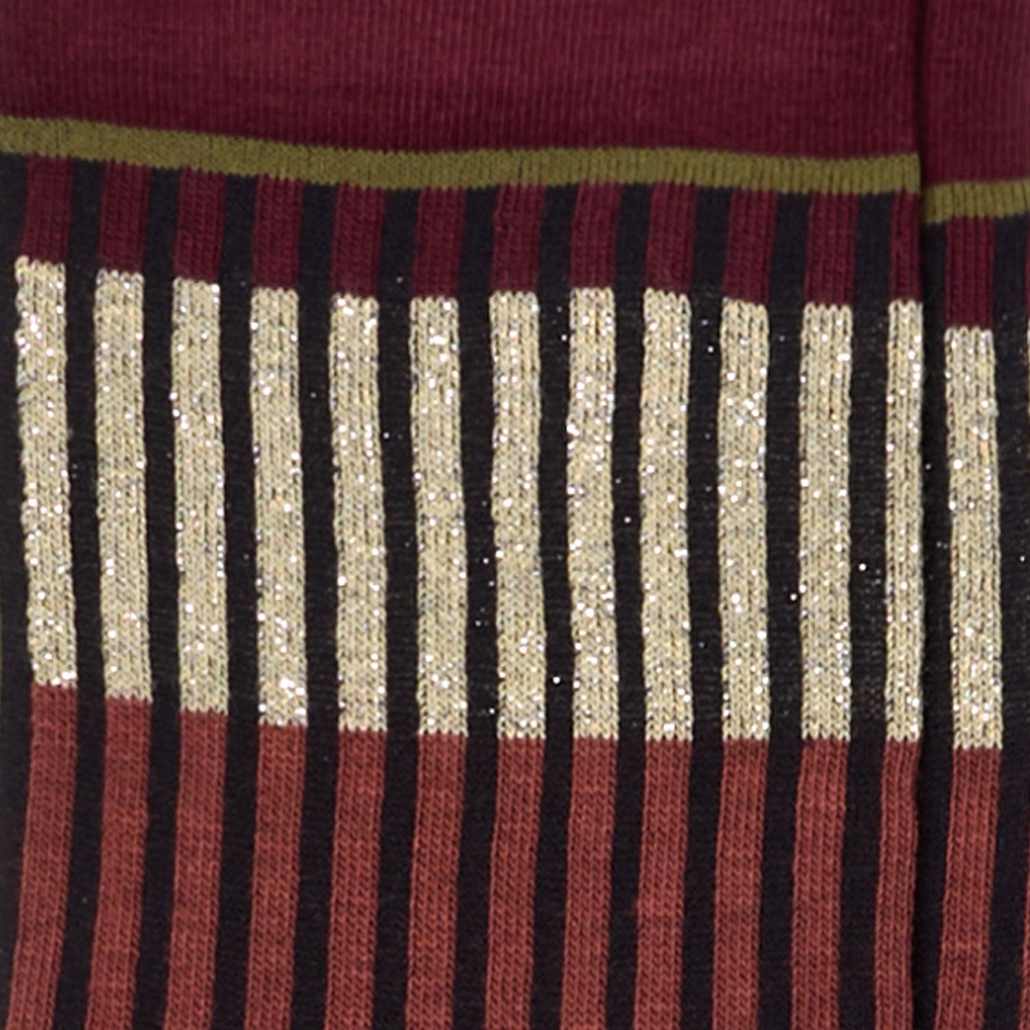 Dettagli dei calzini "Organetto" a righe prugna lurex da donna di Arturo Stories. 