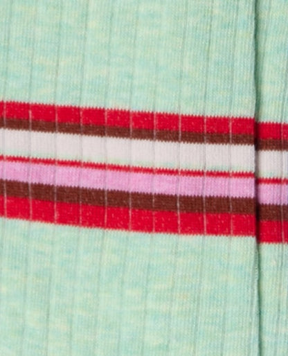 Dettagli dei calzini a righe orizzontali verde menta "Rigoroso" da donna di Arturo Stories.