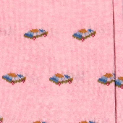 Dettaglio della fantasia con macchine colorate dei calzini da corsa corti rosa da uomo di Arturo Stories.