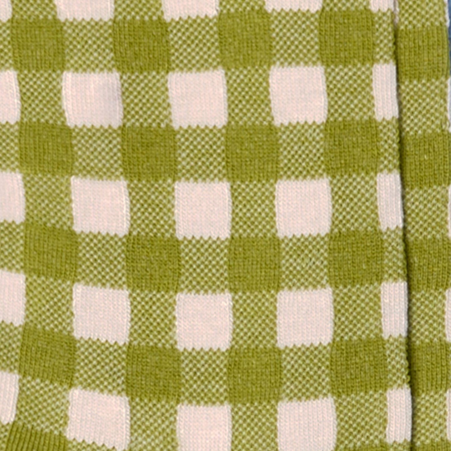 Dettaglio dei calzini a quadretti Vichy da donna di Arturo Stories bianco e verde pistacchio.