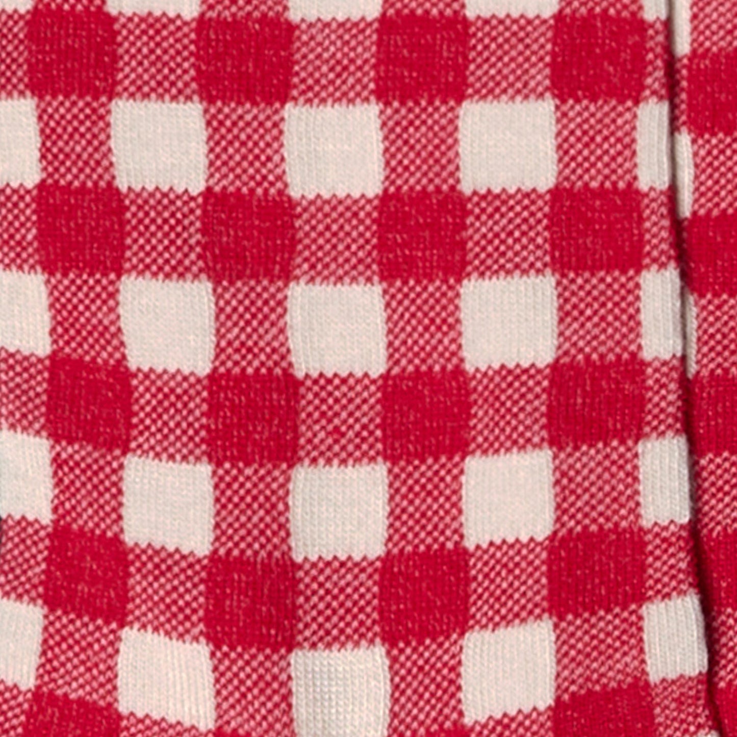 Dettaglio dei calzini a quadretti Vichy da donna di Arturo Stories bianco e rosso. 