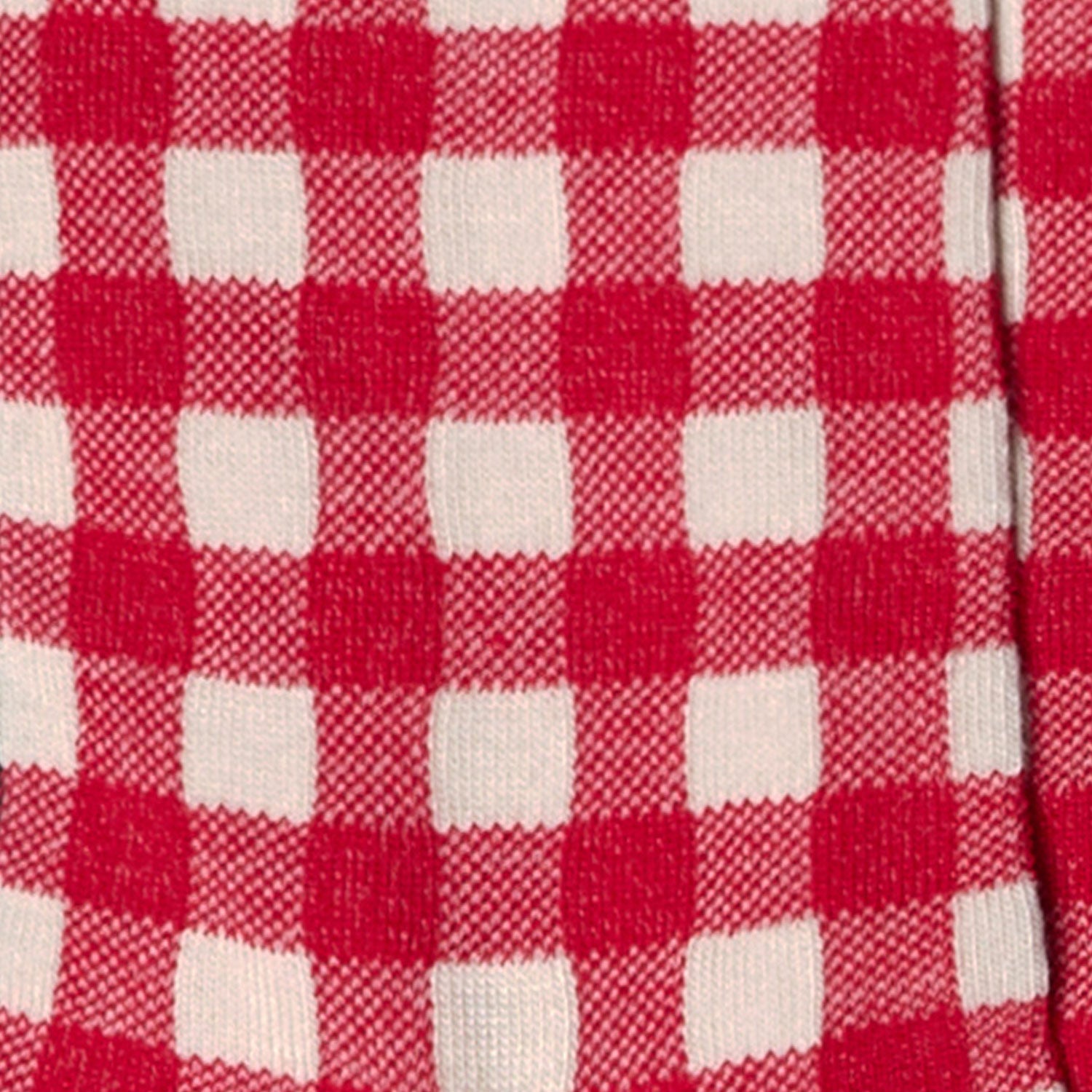 Dettaglio dei calzini a quadretti Vichy da donna di Arturo Stories bianco e rosso. 