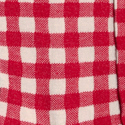 Dettaglio dei calzini a quadretti Vichy da donna di Arturo Stories bianco e rosso. 